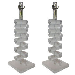 Pair of Lucite Stacked Lamps