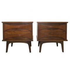 Pair 1960s Walnut Nightstands