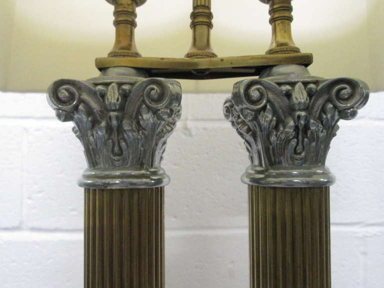 Pair of Brass Neoclassical Style Double Column Lamps 1