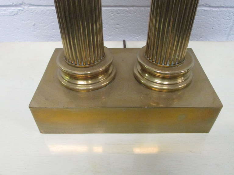 Pair of Brass Neoclassical Style Double Column Lamps 3
