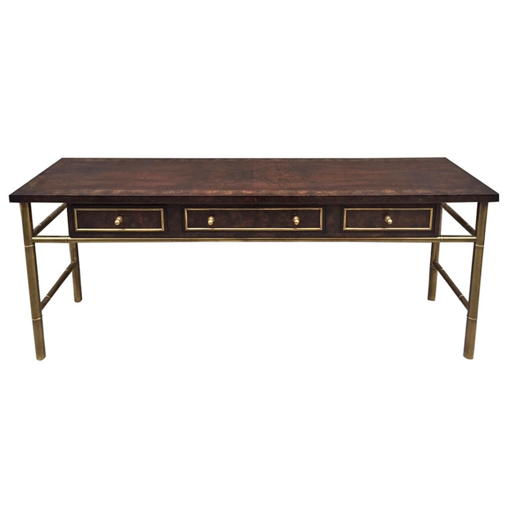 Mastercraft Burl Wood and Brass Console