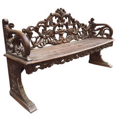 Late 19th Century Carved Italian Wooden Bench 11
