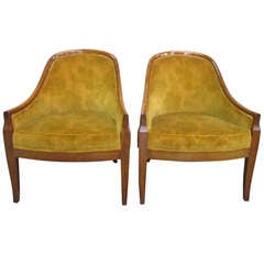 Pair Hollywood Regency Fauteuils Upholstered Chairs