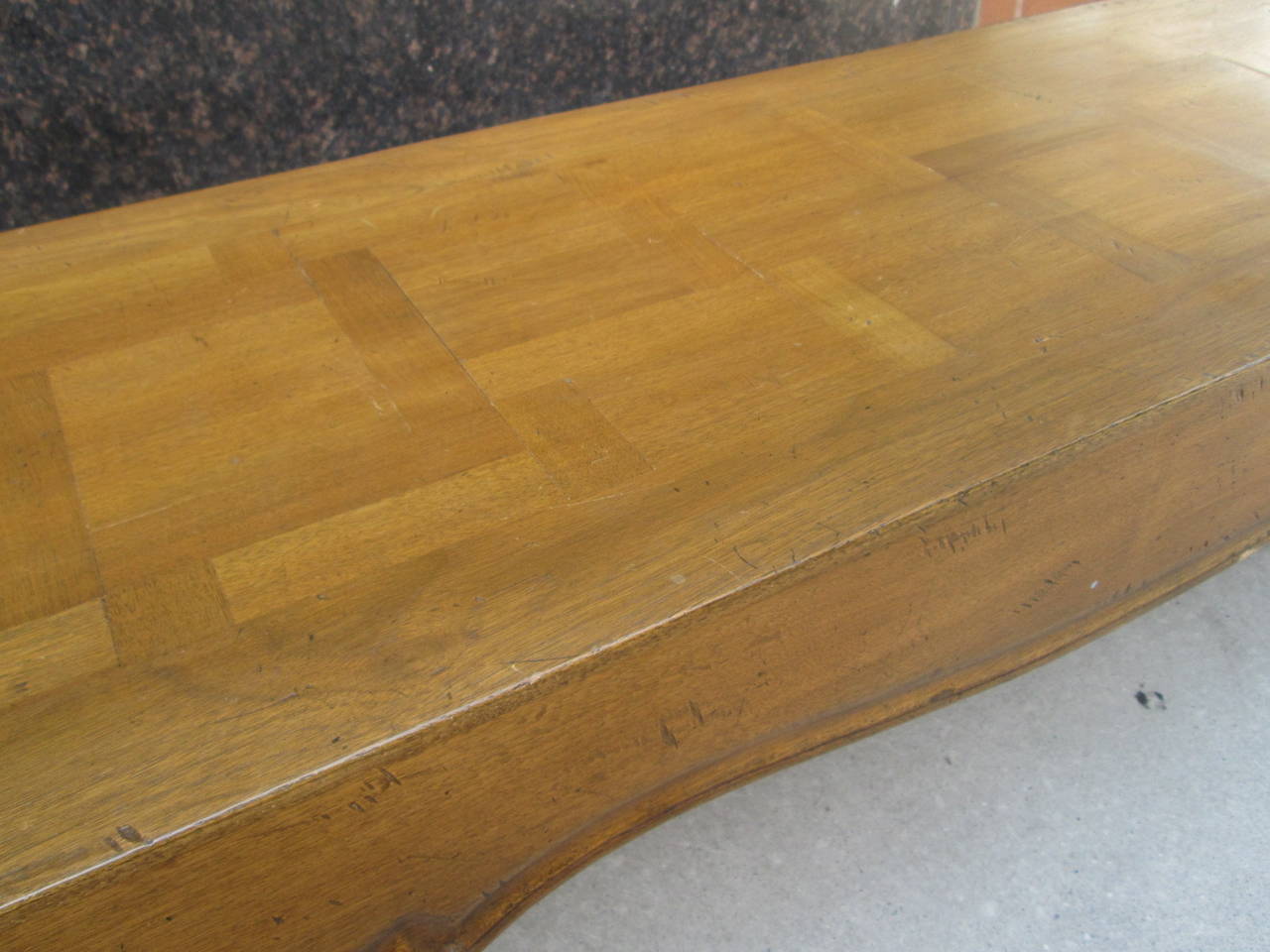 Early 20th Century Long French Parquetry Top Bench