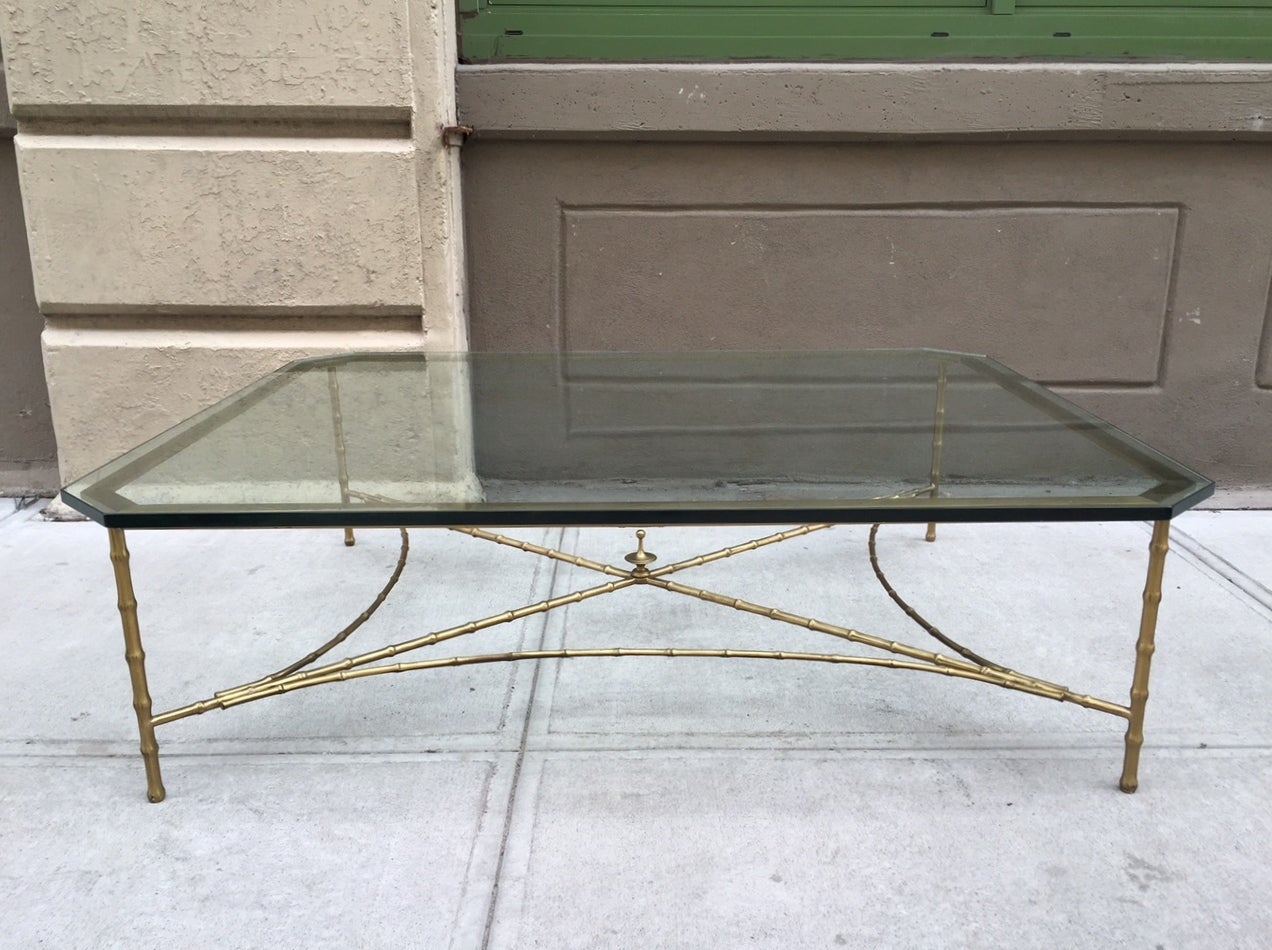 Large Bronze Faux Bamboo Coffee Table by Maison Baguès In Good Condition In New York, NY