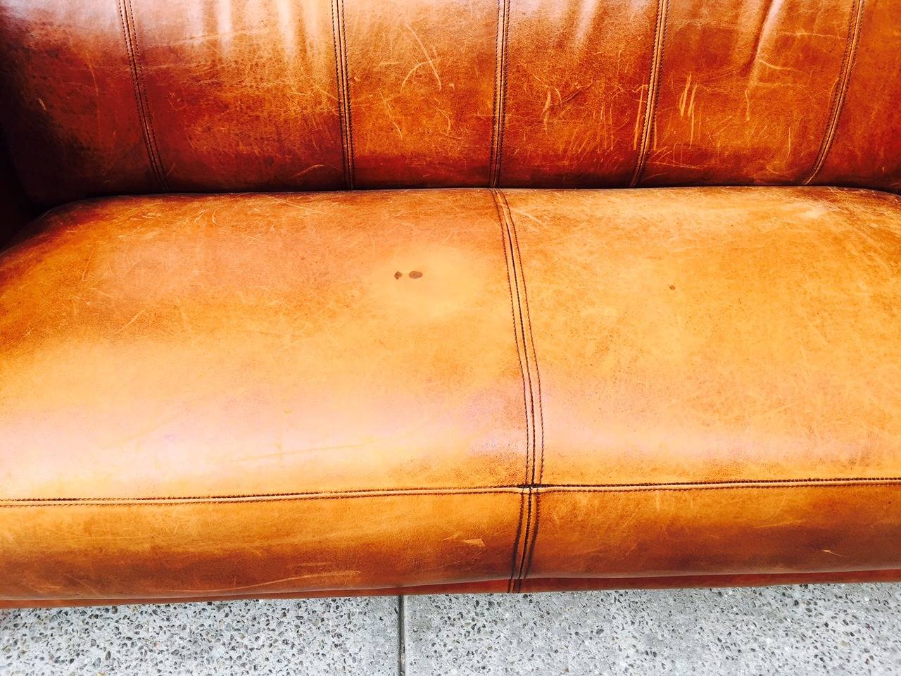 Mid-20th Century Vintage Italian Distressed Leather Sofa
