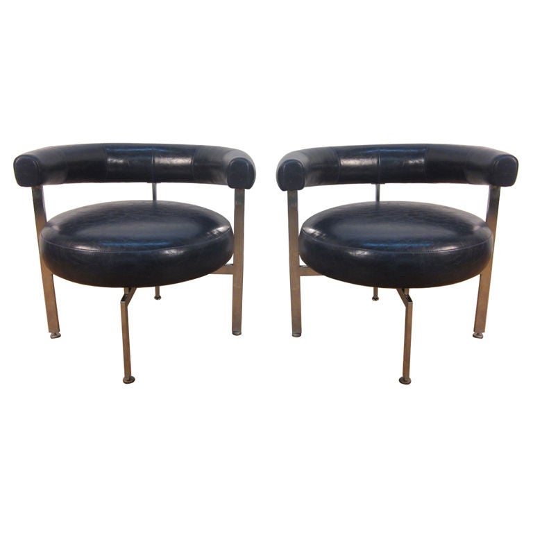 Pair of Flat Chrome Blue Chairs
