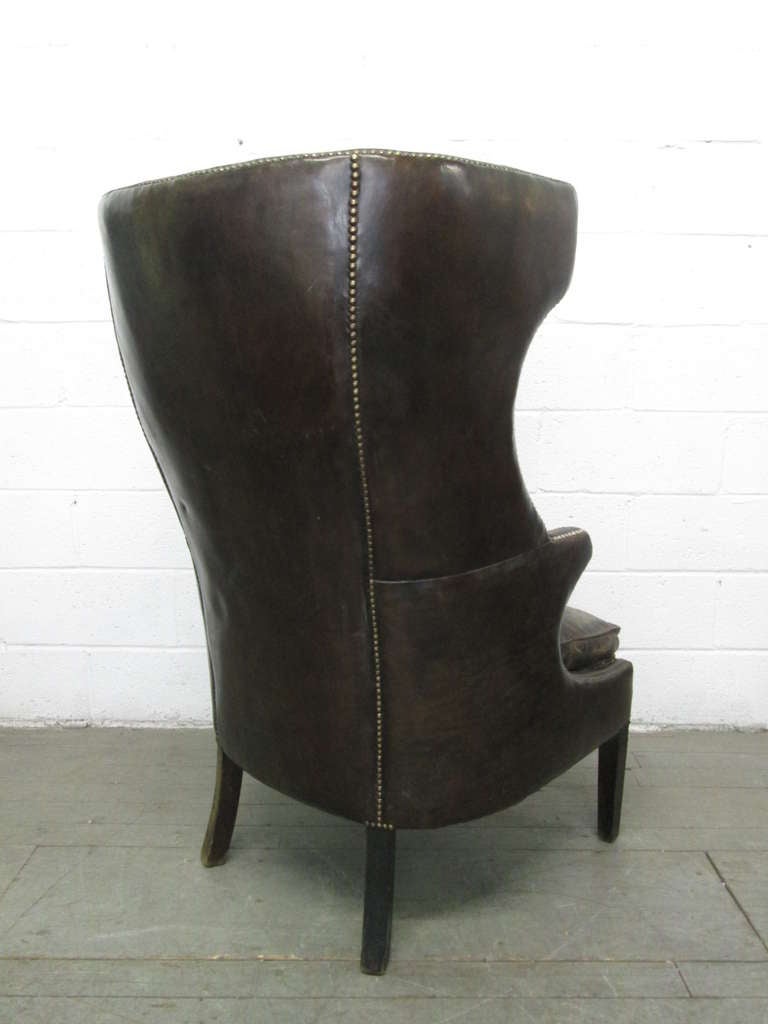 Mid-20th Century French Leather Wingback Chair