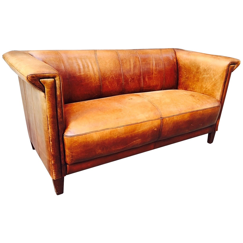 Vintage Italian Distressed Leather Sofa At 1stdibs