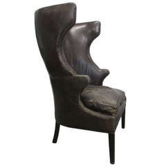 Vintage French Leather Wingback Chair