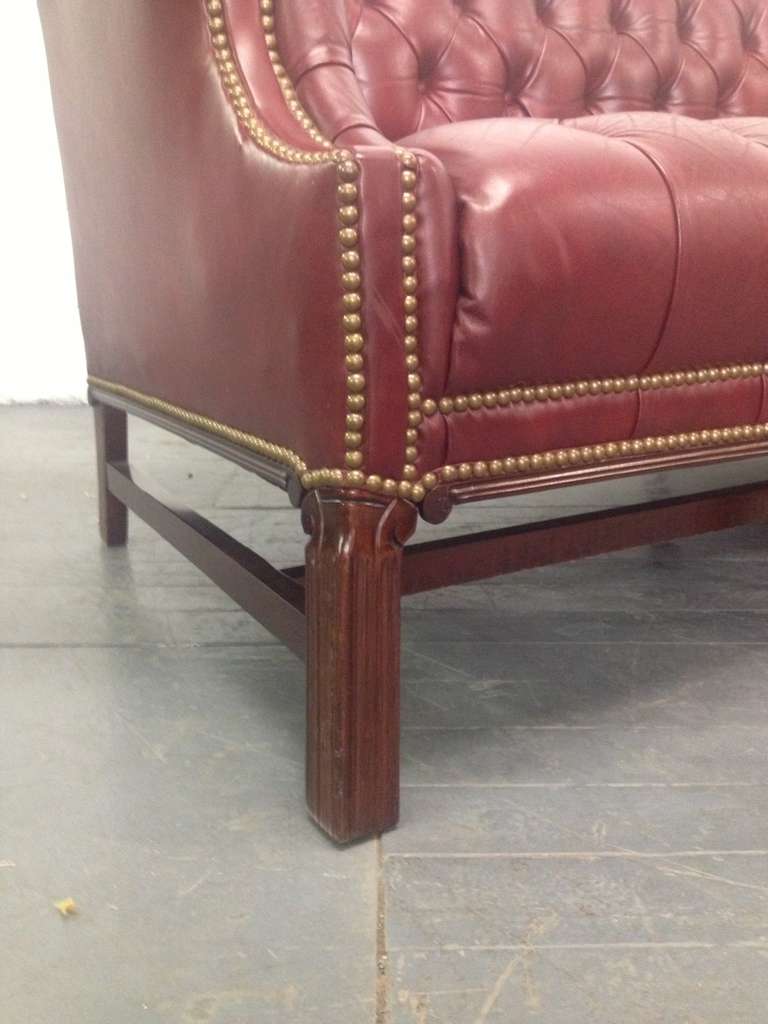 Chesterfield Leather Sofa Chippendale Style In Good Condition In New York, NY