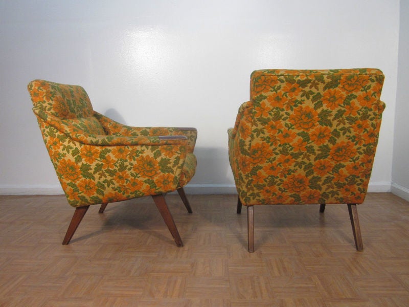 Walnut Pair of Upholstered Chairs
