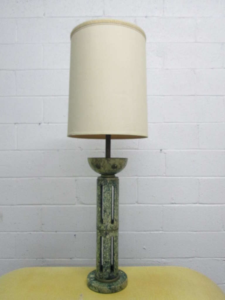 Tall green Italian marble lamp. Measures: 37.5