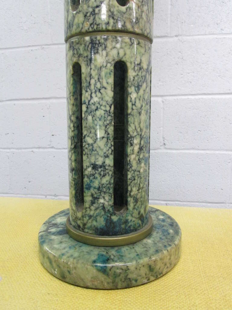 Tall Green Italian Marble Lamp In Good Condition For Sale In New York, NY