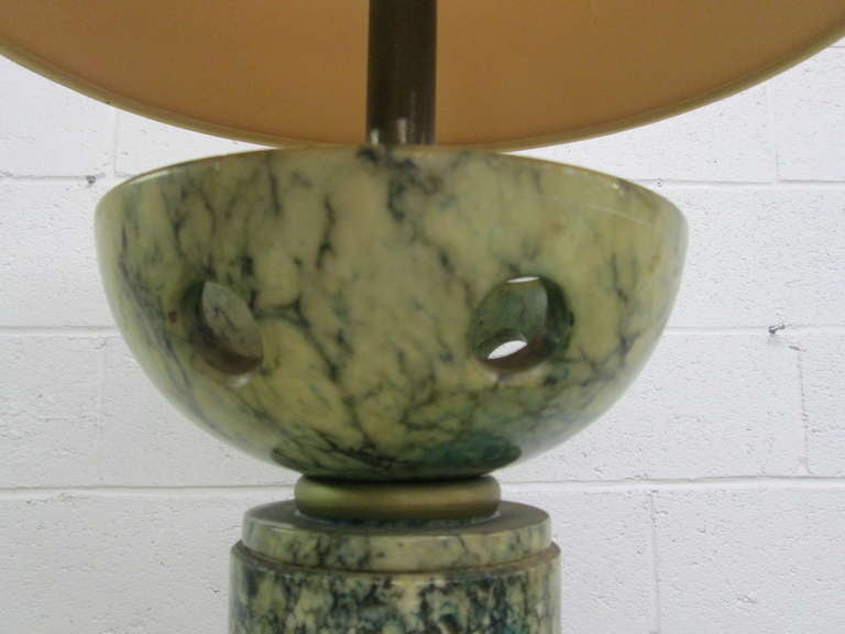 Mid-20th Century Tall Green Italian Marble Lamp For Sale