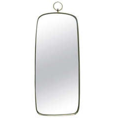 Italian Modernist Brass Mirror with a Decorative Ring at the Top