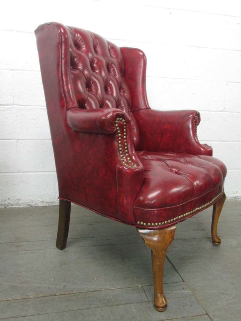 Pair of Queen Anne Style Tufted Wingback Chairs For Sale ...
