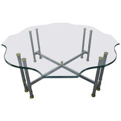 Steel and Brass Coffee Table, Maison Jansen Style 9