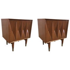 Pair of Walnut Diamond Front Night Stands