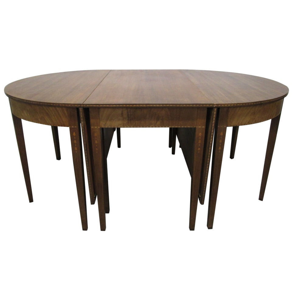 Hepplewhite Style Inlaid, Demilune Three-Part Banquet Dining Table For Sale