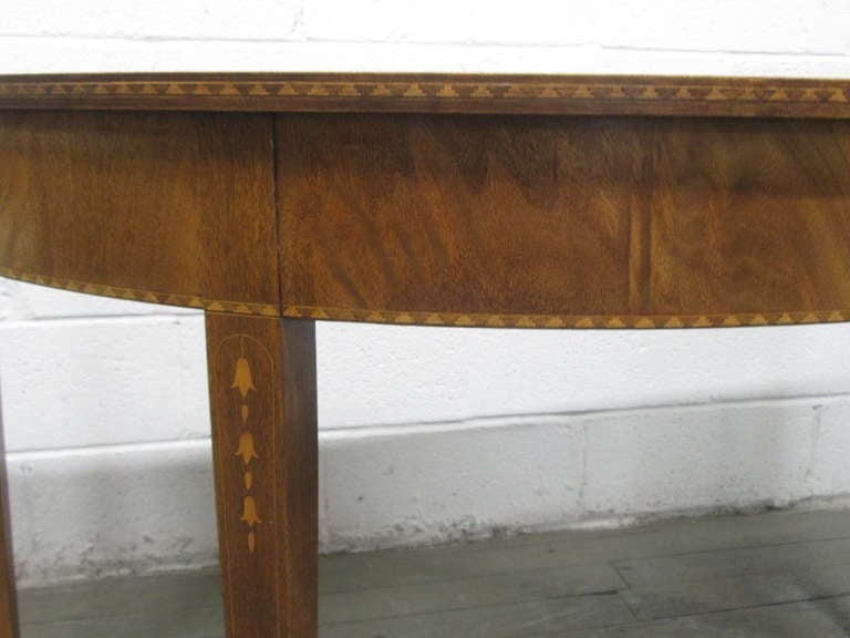 Late 19th Century Hepplewhite Style Inlaid, Demilune Three-Part Banquet Dining Table For Sale
