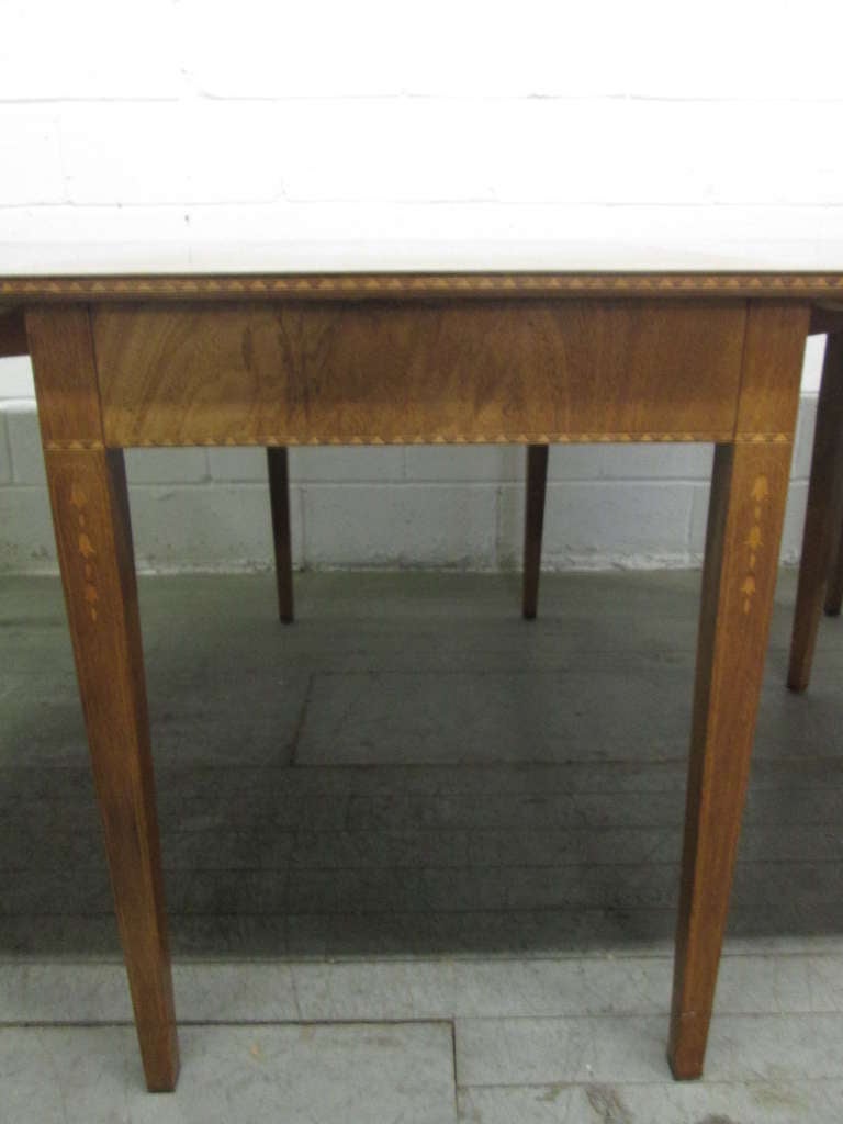 Mahogany Hepplewhite Style Inlaid, Demilune Three-Part Banquet Dining Table For Sale