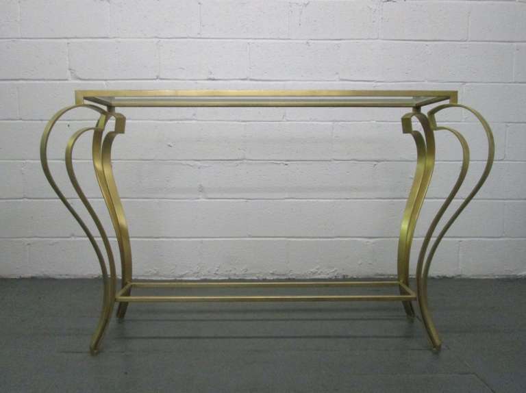 American Hollywood Regency Iron Gold Gild Console Table