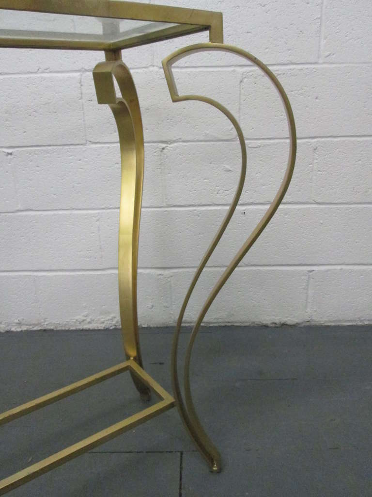 Glass Hollywood Regency Iron Gold Gild Console Table
