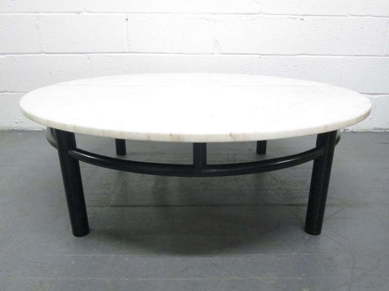 Edward Wormley for Dunbar Marble Top Coffee Table with a black lacquered base.