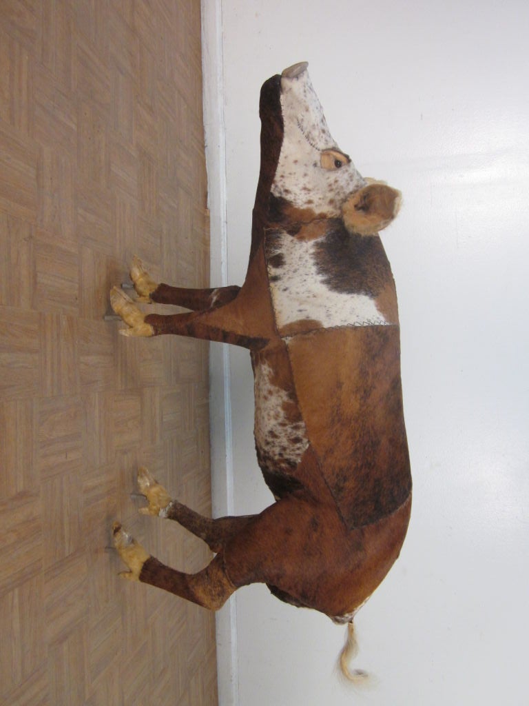 Taxidermy pig covered in cow skin with wood created by Glenn Kaino.<br />
<br />
Below is an excerpt from an online source:<br />
<br />
Glenn Kaino (b. 1972) is one of the artists whose work is on display in the One Way or Another: Asian