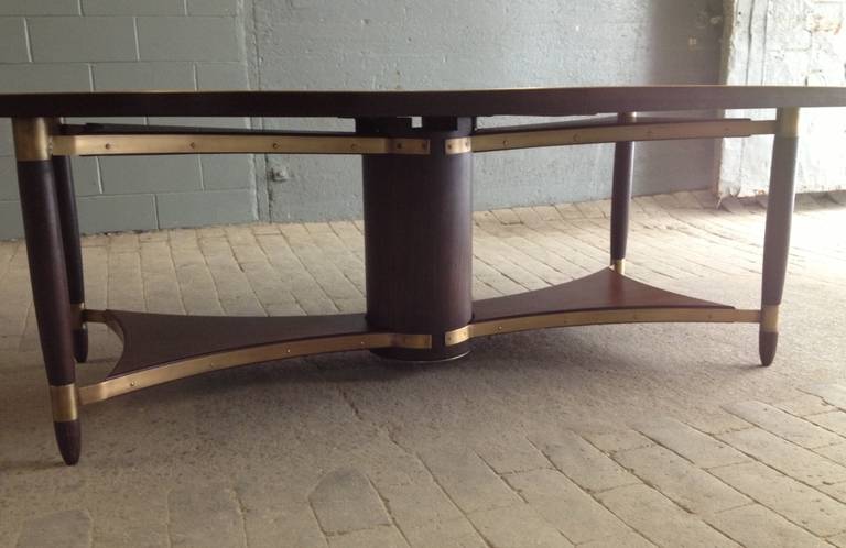 Large Wenge Wood Dining or Conference Table with Bronze Trim In Good Condition In New York, NY