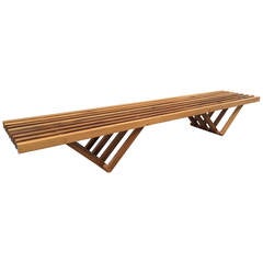 Mid Century Modern Solid Teak Slat Bench