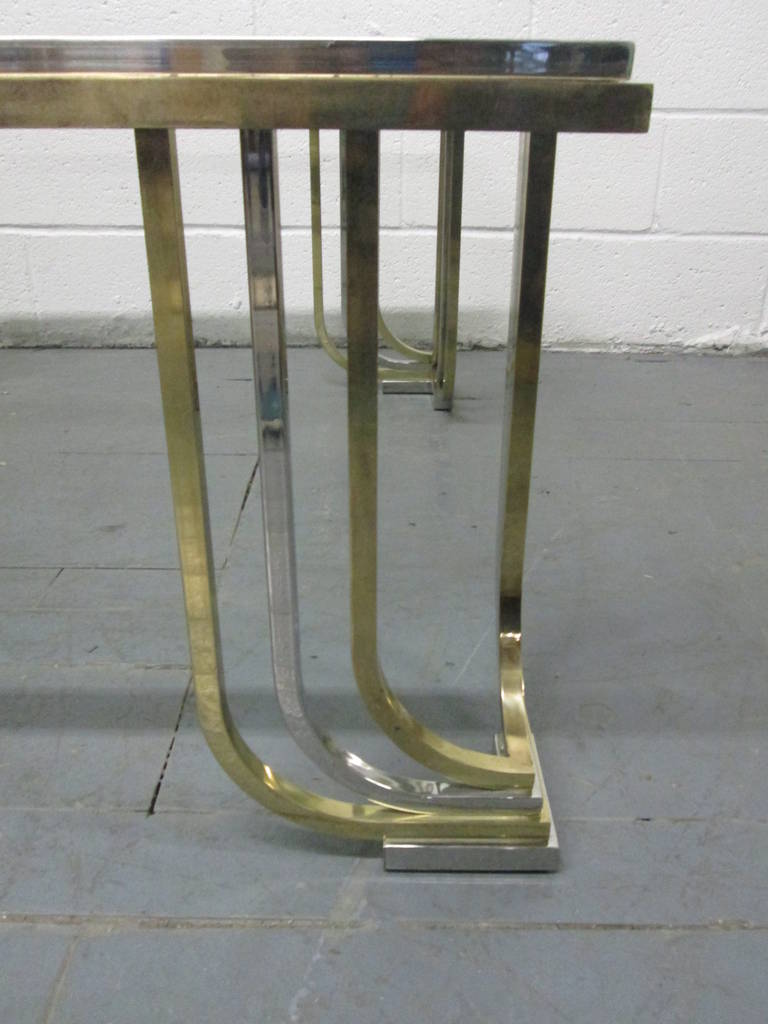 Brass and Chrome Coffee Table in the Style of Karl Springer 1