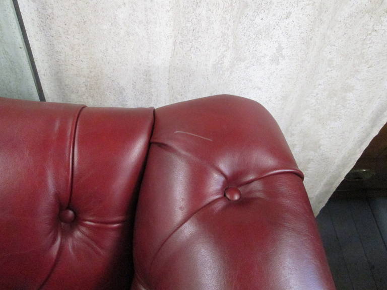 Mid-20th Century Chesterfield Leather Sofa Chippendale Style