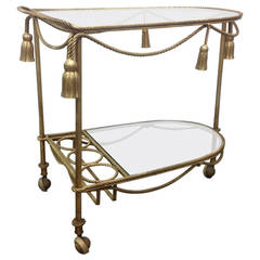 Italian Gilt Metal Rope and Tassel Bar Cart 3
