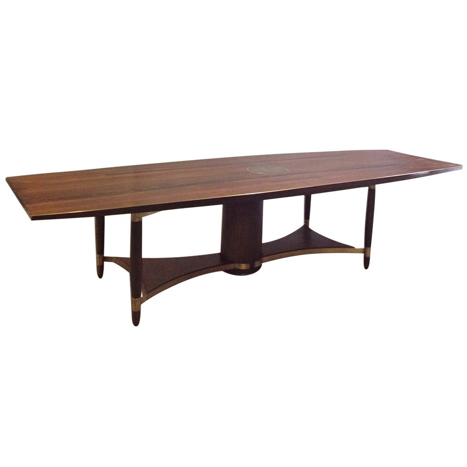 Large Wenge Wood Dining or Conference Table with Bronze Trim