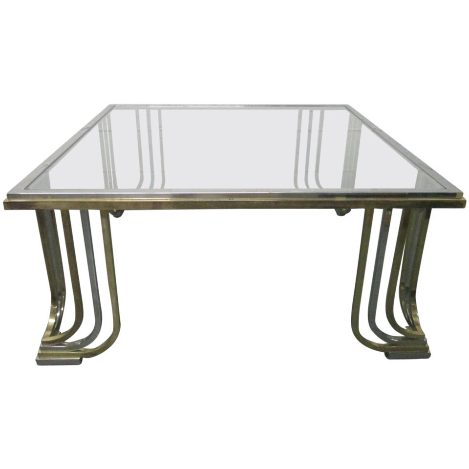 Brass and Chrome Coffee Table in the Style of Karl Springer