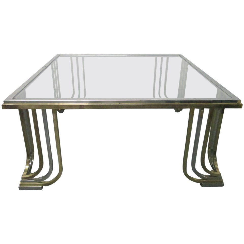 Couchtisch aus Messing und Chrom im Stil von Karl Springer im Angebot
