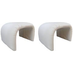 Pair of Linen Waterfall Upholstered Benches 4