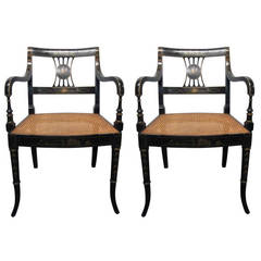 Pair of Sheraton Style Stenciled Armchairs 12