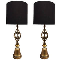 Pair of Arturo Pani Style Wrought Iron Gold Leaf Lamps 5