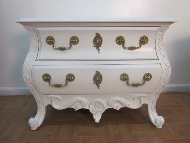 Brass Pair of French Antique Style White Commodes