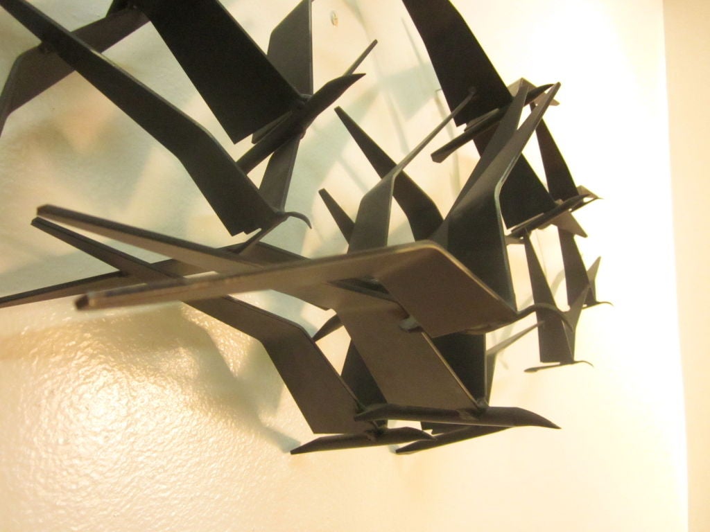 Classic Curtis Jere, Flock of Birds in flight wall sculpture.  Sculpture is black metal and unsigned.