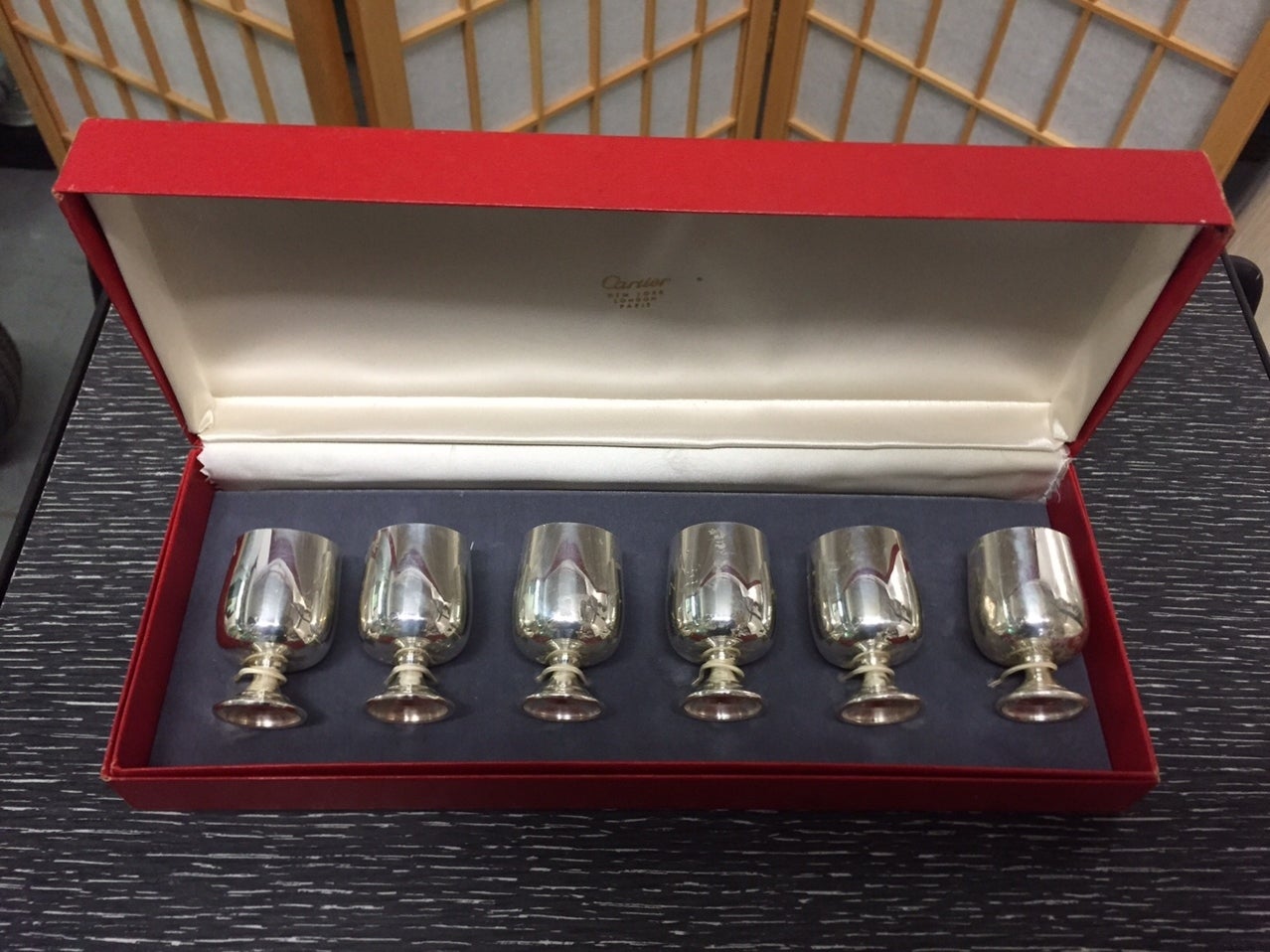 Set of Six Small Sterling Silver Cups by Cartier For Sale at 1stdibs