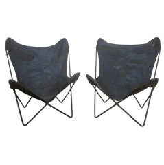 Pair Vintage Knoll Hardoy Butterfly Leather Lounge Chairs