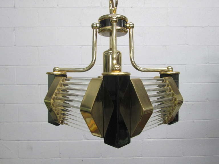 Italian Brass and Glass Rod Light Fixture at 1stdibs