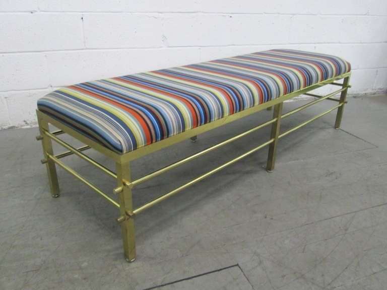 Mid-Century Modern Solid Brass Bench with Maharam Fabric