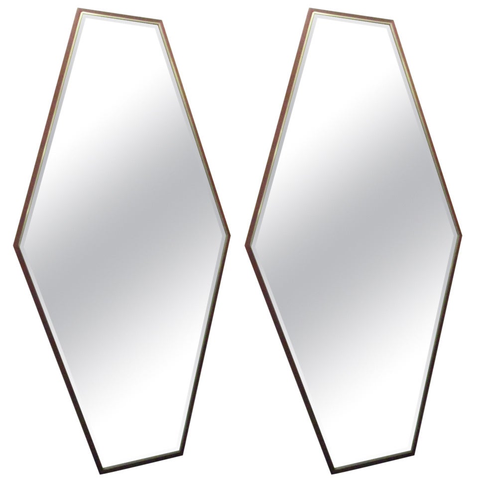 Pair of Walnut and Brass Mirrors by Directional