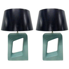 Pair of Ceramic Turquoise Lamps