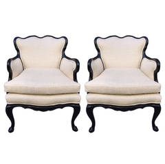 Pair of French Antique Style Lounge Chairs in Linen 7